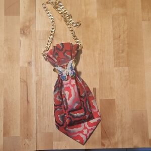 Elegant Gold and Red Butterfly Pendant Necklace